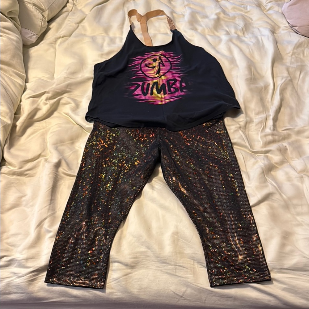 Zumba Black Tank Top and Colorful Leggings Set
